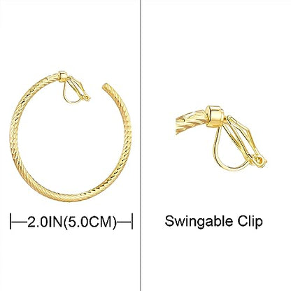 YOQUCOL 5CM(2.0IN) Golden Swingable Clip On Hoop Earrings for Women Non Pierced Ears Hoop Earrings - color: B