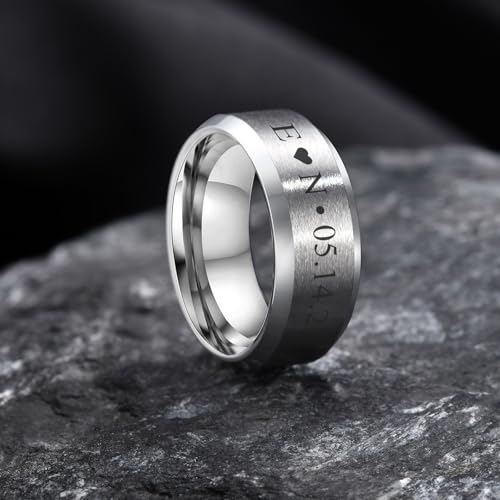VNOX Customize Personalized 6MM/8MM Tungsten Carbide/Stainless Steel Simple Matte Brushed Finish Wedding Band Engagement Rings for Men Women,Size 5-14 - color: Silver-8mm-tungsten
