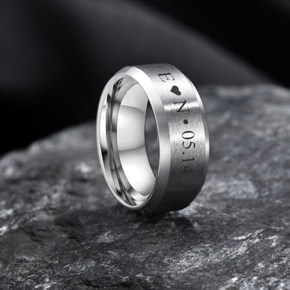 VNOX Customize Personalized 6MM/8MM Tungsten Carbide/Stainless Steel Simple Matte Brushed Finish Wedding Band Engagement Rings for Men Women,Size 5-14 - color: Silver-8mm-tungsten