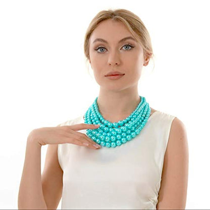 JNF Large Faux Pearl Necklaces for Women Multi strand Pearl Necklace Bracelet and Earrings Set 1920s Costume Pearls Necklace Jewelry Accessories - color: Light blue
