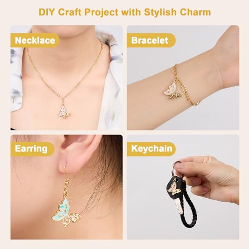 UMAOKANG 8pcs Colorful Enamel Butterfly Charm Bulk, Gold Plated Stainless Steel Jewelry Making Charms with Jump Rings - color: Butterfly