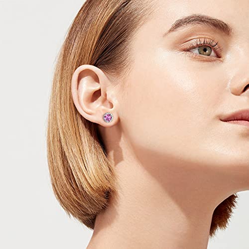 Bestyle Sparkling 925 Sterling Silver Birthstone Stud Earrings for Women, Heart/Round/Teardrop/Square Solitaire Diamond Studs Earrings, Great Birthday/Christmas Gifts - style: 10. Pink Tourmaline-Oct.-round