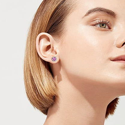 Bestyle Sparkling 925 Sterling Silver Birthstone Stud Earrings for Women, Heart/Round/Teardrop/Square Solitaire Diamond Studs Earrings, Great Birthday/Christmas Gifts - style: 10. Pink Tourmaline-Oct.-round