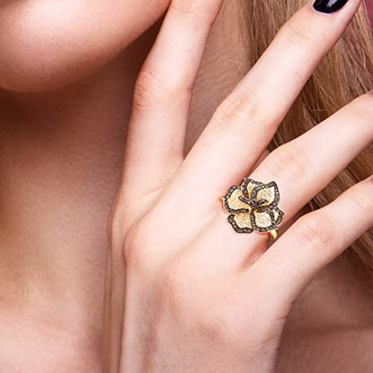 Santuzza Sterling Silver Gemstone Flower Ring for Women - color: [A]Peony-Brown