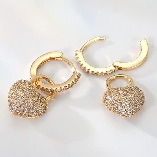 18K Crystal Heart Hoop Earrings for Women with Locket Design, White Crystal Cubic Zirconia Dangling Earrings Fine Jewelry Gifts for Her - color: Love Pendant