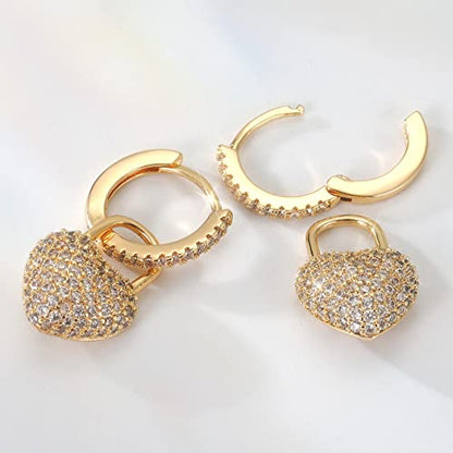 18K Crystal Heart Hoop Earrings for Women with Locket Design, White Crystal Cubic Zirconia Dangling Earrings Fine Jewelry Gifts for Her - color: Love Pendant