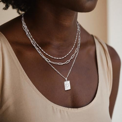 MFRYK Gold/Silver Necklaces Stack For Women,14K Gold/Sterling Silver Plated Simple Layered Choker Necklaces For Women,Stackable Multilayer Pearl Cross Disc Circle Pendant Cuban Herringbone Snake Paperclip Chain Necklaces Set Jewelry Gift for Women - style