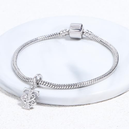 925 Sterling Silver Letter Charms for Pandora Bracelets Silver Letter A Alphabet Charm Initial Dangle Charms Beads Jewelry Gift for Women - style: Dangle Letter Charm T
