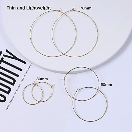 Multipack Dainty Large Thin Gold Hoop Earrings for Women Hypoallergenic Earrings Lightweight 30mm 50mm 60mm 70mm Gold/Silver/Rose Gold Hoop Earrings - style: 1 Pair_20Guage_60mm_Gold