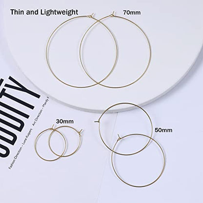 Multipack Dainty Large Thin Gold Hoop Earrings for Women Hypoallergenic Earrings Lightweight 30mm 50mm 60mm 70mm Gold/Silver/Rose Gold Hoop Earrings - style: 1 Pair_20Guage_60mm_Gold