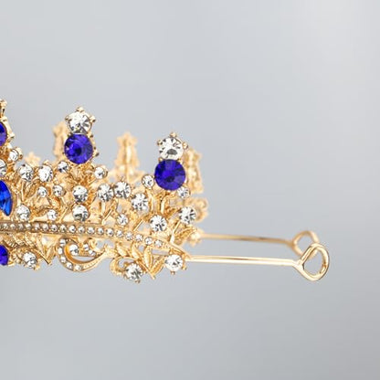 Tiaras and Crowns for Women Crystal Princess Tiaras Rhinestone Queen Crowns For Wedding Bridal Birthday Prom Pageant Party (Tiara 100) - color: Gold Blue