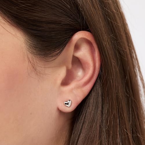 Ana Luisa Puffed Heart Earrings - Heart Charm Huggie Hoops and Earring Stud Styles - Dainty 14K Gold Plated, Silver Rhodium Plated & Mixed Metal Silver & Gold Earrings - Hypoallergenic Water-Resistant - color: Silver Stud