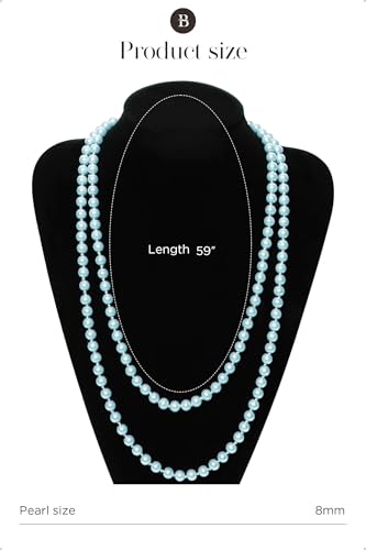 BABEYOND Long Pearl Necklace Faux Pearls Necklace Set Beaded Long Pearls Necklace 1920s Gatsby Costume Jewelry - color: Blue