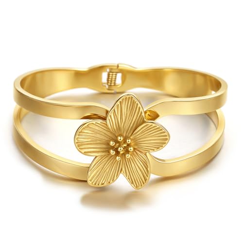 hotoo Gold Plated Bangle Bracelet for Women - style: Flower