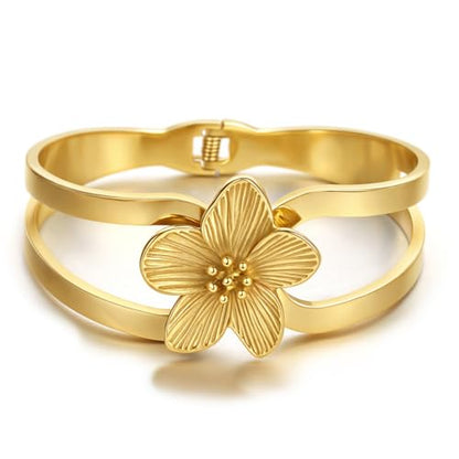 hotoo Gold Plated Bangle Bracelet for Women - style: Flower
