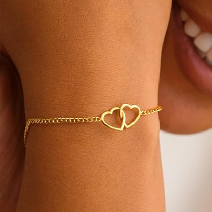 SLOONG 14K Gold Plated Pearl Bracelets for Women Trendy | Dainty Stackable Layered Chain Bridesmaid Bracelets, Waterproof Wedding Jewelry for Women Adjustable 6"+2" - color: Style9(Heart)