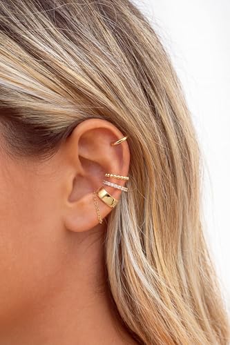 14K Gold Plated Ear Cuff Earrings for Women, Dainty Ear Cuffs Non Piercing Clip on Earrings Trendy Non pierced Cubic Zirconia Fake Hoop Earring Jewelry Sets for Women - color: Gold-2