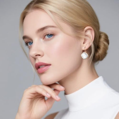 Austrian Crystal Square Leverback Drop Earrings for Women | Classic Square-Cut Crystal,14K Gold-Plated,Leverback for Easy Secure Wear,Gift Box Included,For Day and Evening Events - color: Clear White