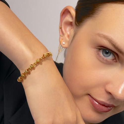 SOFYBJA 18k Gold Plated Personalized Chunky Cuban Oval Link Chain Bracelets for Men Toggle Rope Bracelet Jewelry for Women - style: Round Knotted Chain Link Bracelet