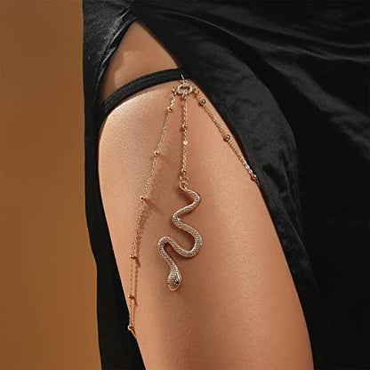 Snake Thigh Chain for Women, Medusa Serpent Garter Leg Jewelry, Gothic Leg Accessories for Halloween Costume, Festival Fashion - style: A Gold Snake Thigh Chain