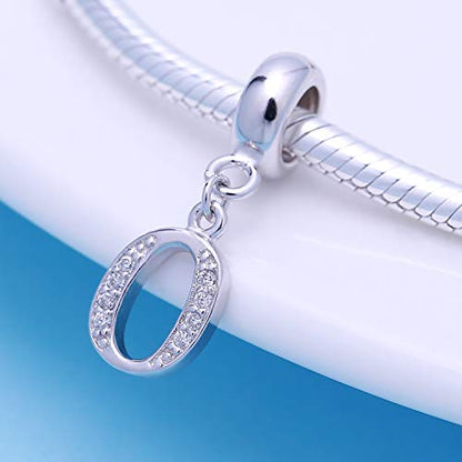 925 Sterling Silver Charms Alphabet Beads fit Pandora Charm Bracelets A-Z Letter Initial Spacer Dangle Clear CZ Stone Authentic for Snake Chain Bracelets - color: O