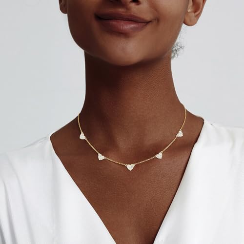 Zeffy Dainty Gold Heart Necklace for Women Trendy 14K Gold/Silver Plate Cute Heart Pendant Choker Necklaces Gold Love Heart Chain Necklace for Women Dainty Gold Jewelry Gifts for Women - style: CZ Heart Choker-Gold