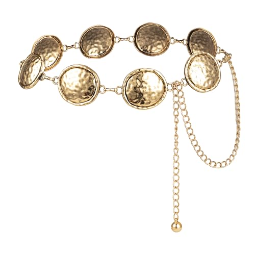ILuvatar Western Metal Concho Belt for Women Cowgirl Waist Chain for Women Dress Pants Adjustable - color: Gold-t63