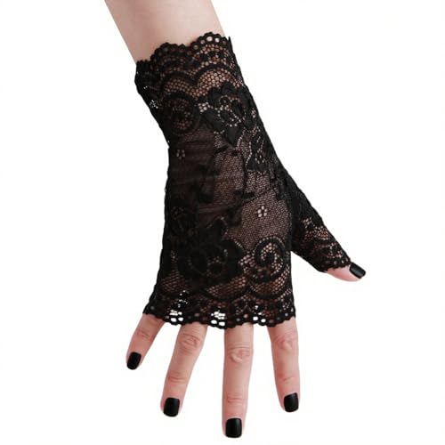 Black Lace Choker Necklace and Short Fingerless Gloves Women Gothic Vampire Witch Costume Accessories