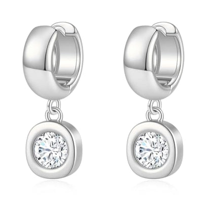 Gold Chunky Dangle Earrings for Women, Bezel Set Cubic Zirconia Charm | 14K Gold Silver Plated, Statement Huggie Hoops Drop Earrings, Trendy Jewelry Gifts, High Grade CZ, Hypoallergenic Lightweight - color: SL-Round CZ Hoop