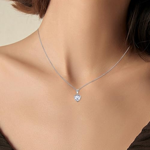 Heart Necklace for Women - Sterling Silver Small Love Heart-Shaped Pendant Necklace Hypoallergenic Cubic Zirconia Adjustable Charm Necklaces Gifts for Her