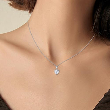 Heart Necklace for Women - Sterling Silver Small Love Heart-Shaped Pendant Necklace Hypoallergenic Cubic Zirconia Adjustable Charm Necklaces Gifts for Her