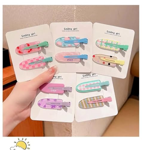 10PCS Colorful Mini Snap Hair Clips Set for Women, Thin Acrylic Barrettes for Bangs, Lightweight No Mark Hairpins, Pastel Fruit Pattern Styling Clips for Daily Use