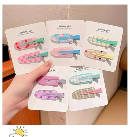 10PCS Colorful Mini Snap Hair Clips Set for Women, Thin Acrylic Barrettes for Bangs, Lightweight No Mark Hairpins, Pastel Fruit Pattern Styling Clips for Daily Use