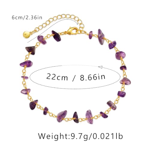 Ankle Bracelets for Women 18K Gold Plated Anklet for Women Gold Charm Anklet Waterproof Summer Beach Foot Chain Jewelry Gifts - style: raw amethyst anklet
