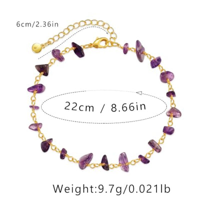 Ankle Bracelets for Women 18K Gold Plated Anklet for Women Gold Charm Anklet Waterproof Summer Beach Foot Chain Jewelry Gifts - style: raw amethyst anklet