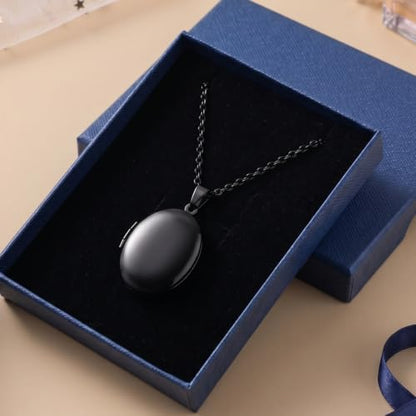 PHOCKSIN Personalized Locket Necklace for Women Photo Necklace with Customized Picture Birth Flower Birthstone Customizable Birthday Gifts - color: #10-Oval Black