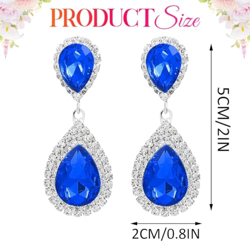 Catery Crystal Wedding Earrings Silver Rhinestone Ear Rings Teardrop Bridal Ear Jewelry for Brides and Women - color: Blue