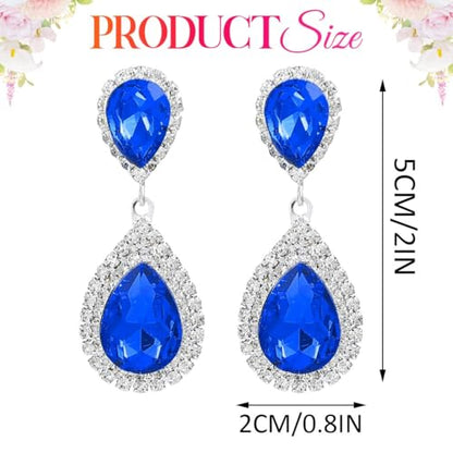 Catery Crystal Wedding Earrings Silver Rhinestone Ear Rings Teardrop Bridal Ear Jewelry for Brides and Women - color: Blue