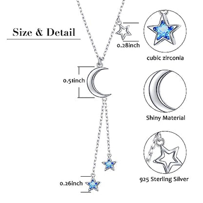 Ladytree 925 Sterling Silver Jewelry Crescent Moon and Star Pendant Necklace - style: Three Stars 3