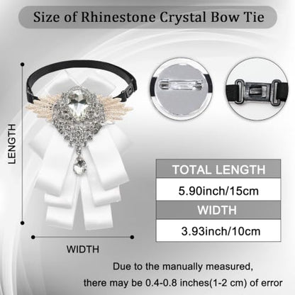 Big Rhinestone Bow Ties，Bowtie Pre-Tied Bowties Men Women | Suit for tuxedo party wedding - color: White