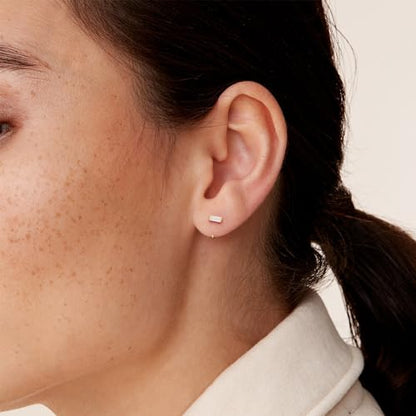 PAVOI 925 Sterling Silver Huggie Half Hoop Earrings | Hypoallergenic Minimalist Tiny Cartilage Earring - style: Baguette