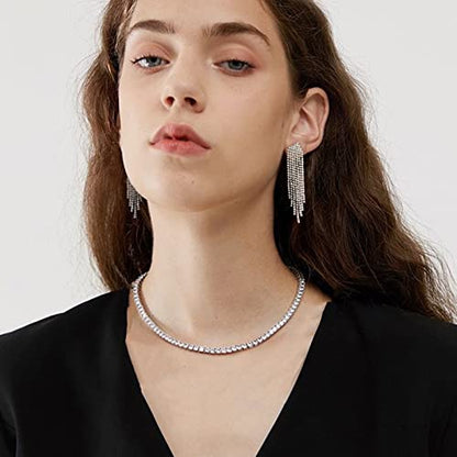 Luxval Tennis Necklace 14K Gold Plated Rhinestone Butterfly Choker Necklaces for women Dainty Zirconia Cut Faux Diamond chain 3mm - color: Tennis Necklace+Rhinestone Earrings-2pcs