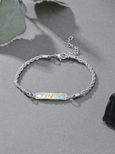 Waves/Tree of Life/Mushrooms/Moon Phase/Butterfly/Hummingbird Bracelet/Anklet 925 Sterling Silver Adjustable Abalone Shell Bar Bracelet/Anklet Summer Jewelry Gifts for Women - color: Moon Phase-Moonstone, size: Bracele 7"+2"