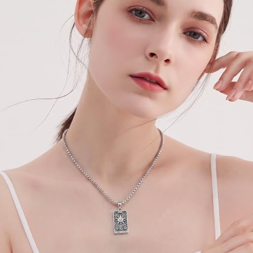YAFEINI Cat Tarot Necklace 925 Sterling Silver Cat Tarot Pendant Necklace Jewelry Gifts for Women - style: Sun Tarot
