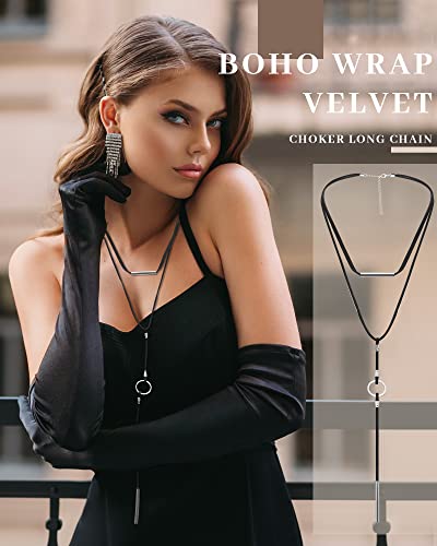 Sureio 6 Pcs Women Choker Necklaces Black Brown Western Leather Velvet Tie | Tassel Chain Wrap Styles, Bolo Tie for Women, Gothic Collar Jewelry, Women Vintage Necklaces, Party Layered Necklace