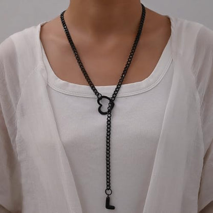 sroyte Black Heart Slip Chain Initial Necklaces for Women,Stainless Steel O-Ring Adjustable Lariat Heart Y-Necklace,Punk Gothic Cuban Collar Choker Necklace for women - color: Black L