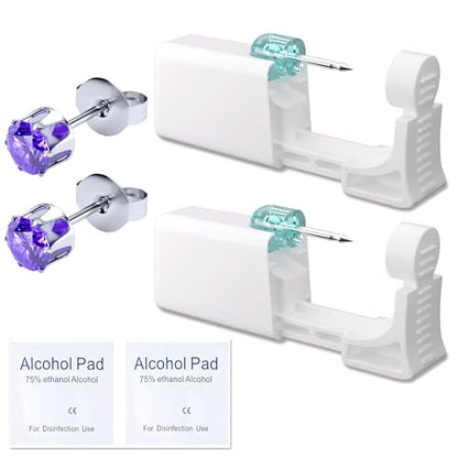 Ear Piercing Kit - Disposable Piercing Gun Preloaded with Different Style 5 mm Studs, at Home Self Piercer Kit (Silver Crown - Purple Zircon) - color: Silver Crown - Purple Zircon