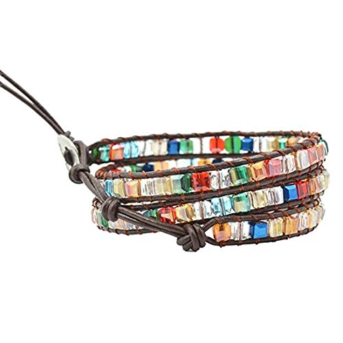 YGLINE Natural Stone Wrap Bracelet for Women Boho Bracelets Healing Crystal Beaded Bracelet Adjustable 3/5 Wraps Bracelet Handmade Birthday Gifts for Women - color: crystal cube
