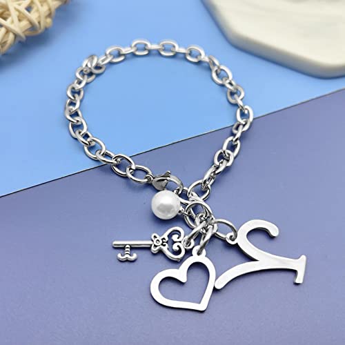 Initial A-Z Bracelets Gift for Women Girls Stainless Steel Chain Bracelet 26 Alphabet Jewelry Gifts for Birthday Anniversary Letter Bracelet Monogram Gifts for Sister Friend Girlfriends Mom 8.26 Inch - color: Y