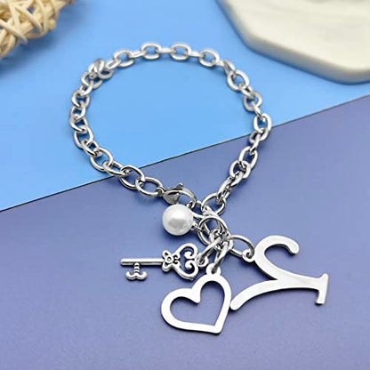Initial A-Z Bracelets Gift for Women Girls Stainless Steel Chain Bracelet 26 Alphabet Jewelry Gifts for Birthday Anniversary Letter Bracelet Monogram Gifts for Sister Friend Girlfriends Mom 8.26 Inch - color: Y